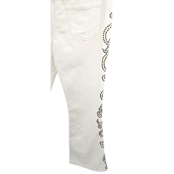 Boston Proper Jeans Womens Sz 4 Flare Embellished Studded Stretch Mid Rise White - Picture 6 of 12